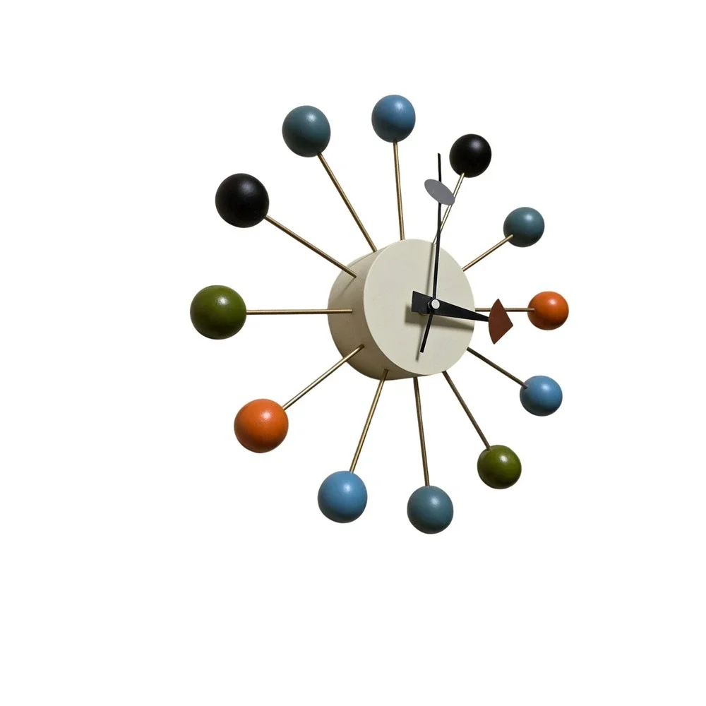 George Nelson Style Mid Century Modern Atomic Starburst Wall Clock Colorful Ball